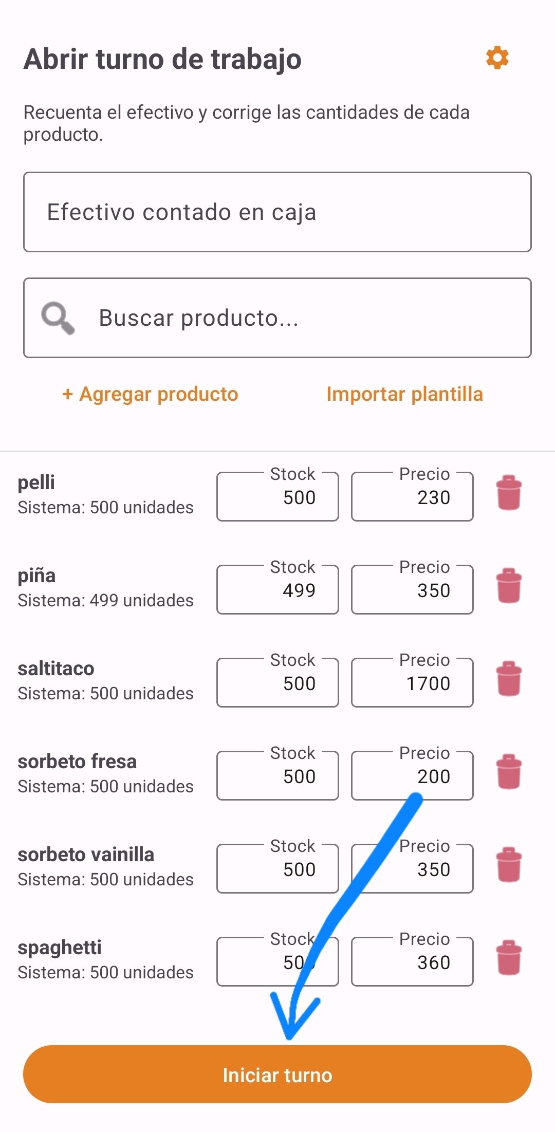 Botón Iniciar turno