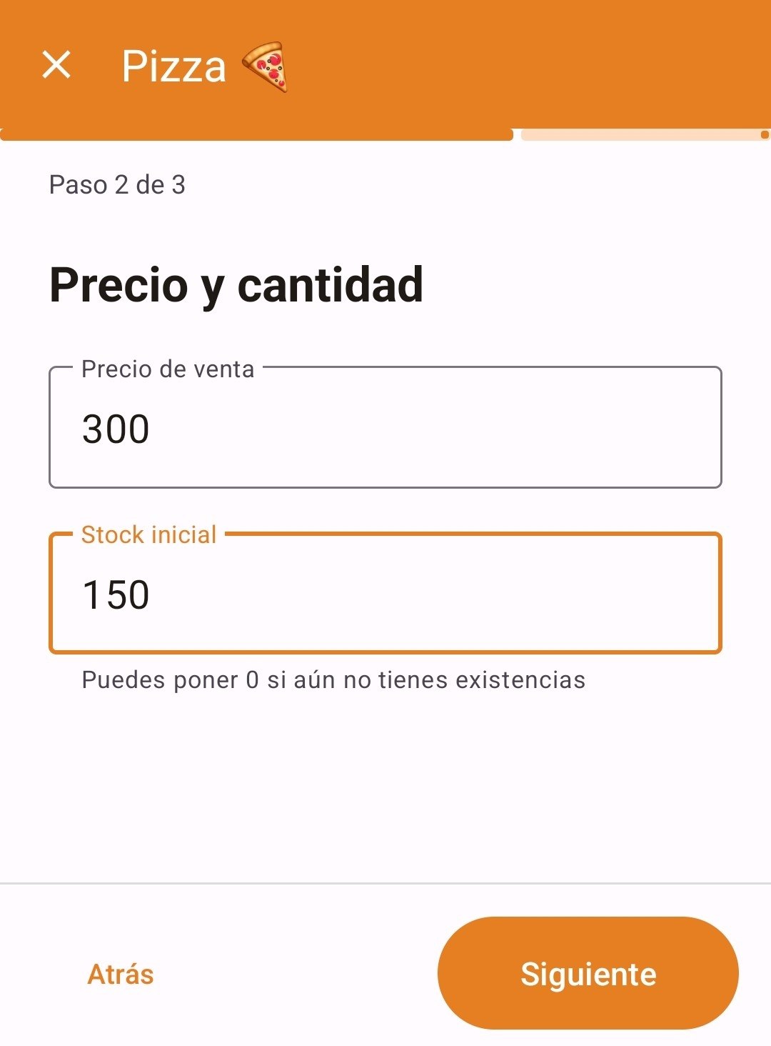 Paso 2: precio y stock inicial