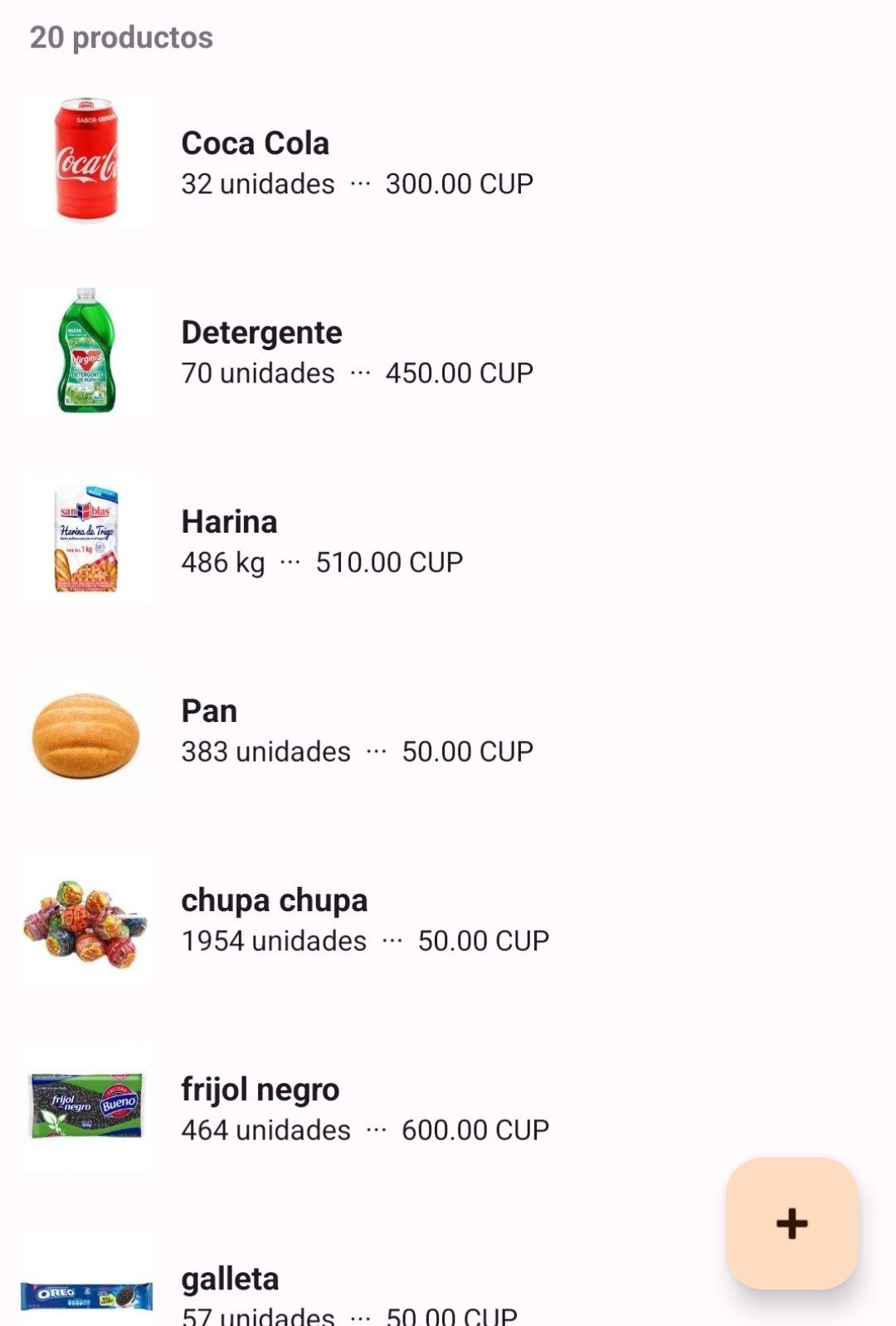 Lista de productos