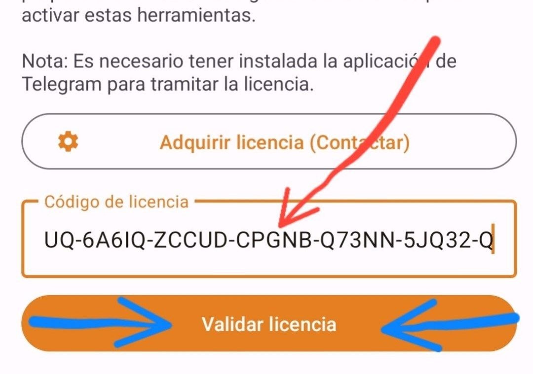 Campo Código de licencia y botón Validar