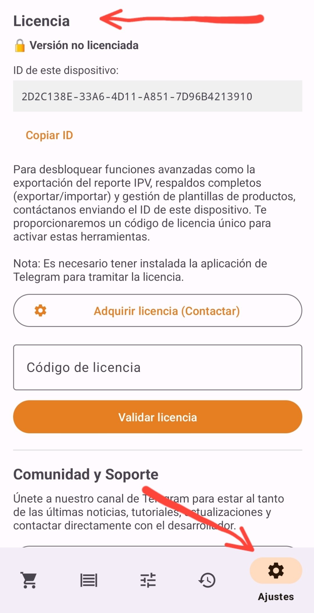 Pestaña Ajustes