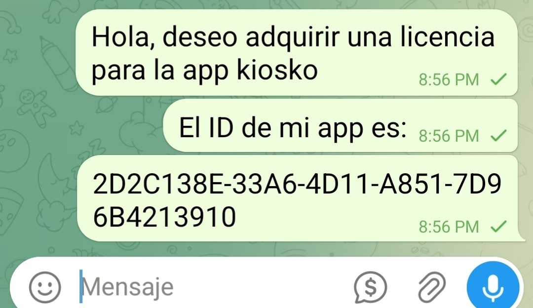 Mensaje con el ID del dispositivo