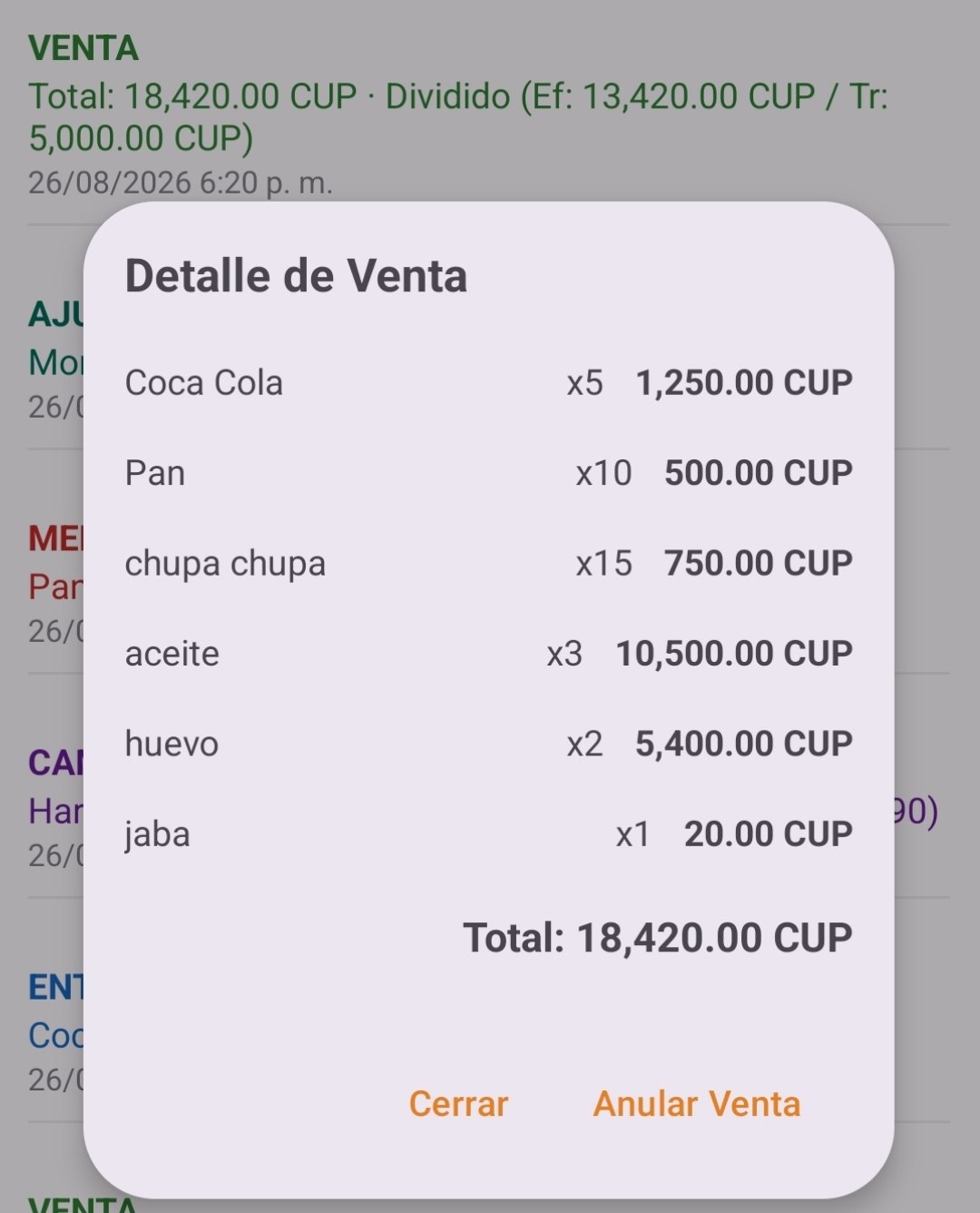 Detalle de un ticket de venta