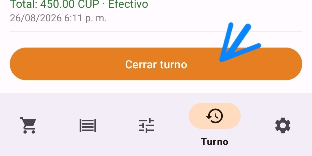 Pantalla de cierre de turno