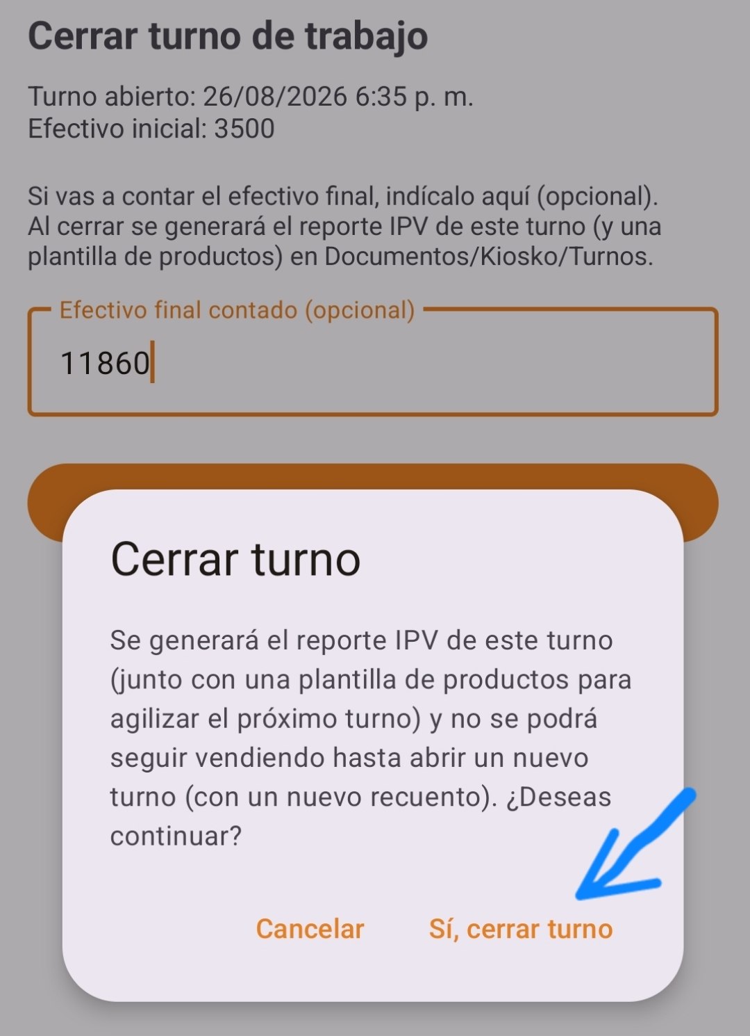 Confirmación del cierre