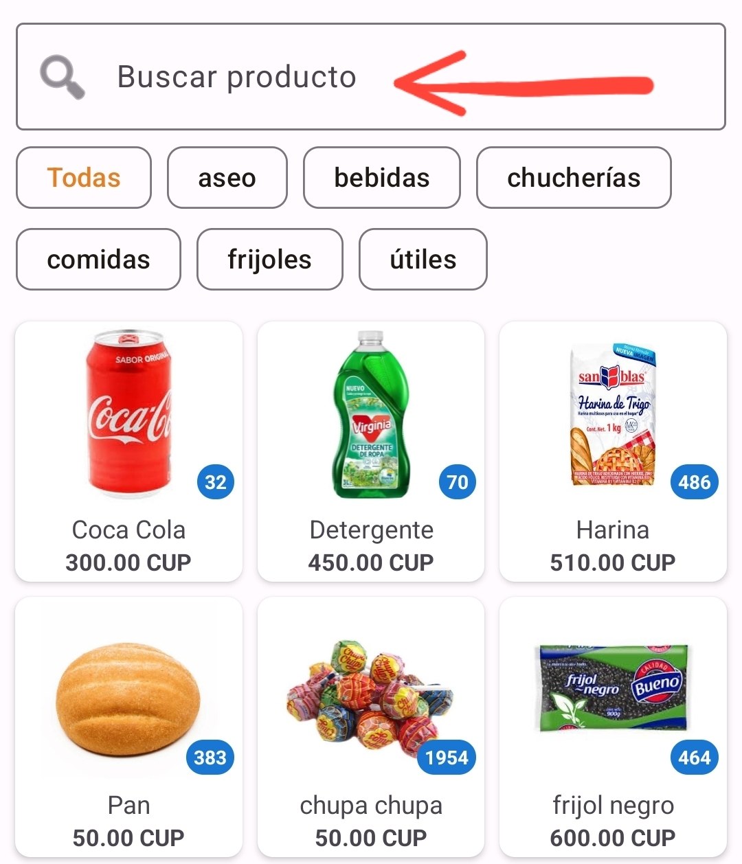 Cuadro de búsqueda de productos